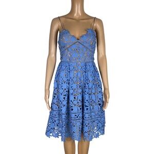 SELF PORTRAIT Azalea Knee Length Floral Lace Dress Periwinkle Blue US Size 2